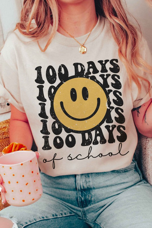 100 DAYS OF SCHOOL HAPPY FACE GRAPHIC TEE