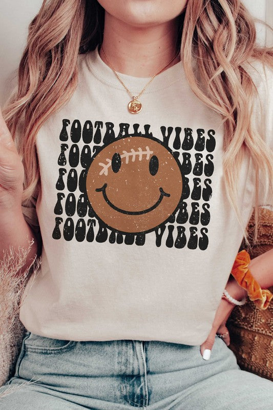 FOOTBALL HAPPY FACE FOOTBALL VIBES GRAPHIC TEE