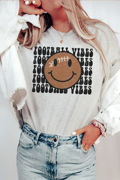 FOOTBALL HAPPY FACE FOOTBALL VIBES GRAPHIC TEE