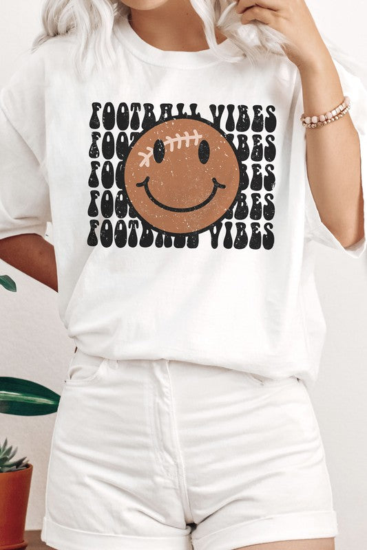 FOOTBALL HAPPY FACE FOOTBALL VIBES GRAPHIC TEE