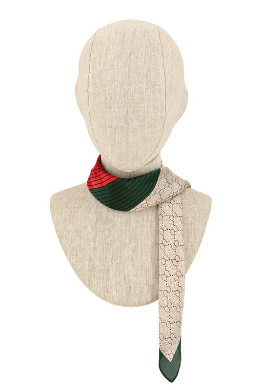 Green and Red Stripe Printed Square Scarf