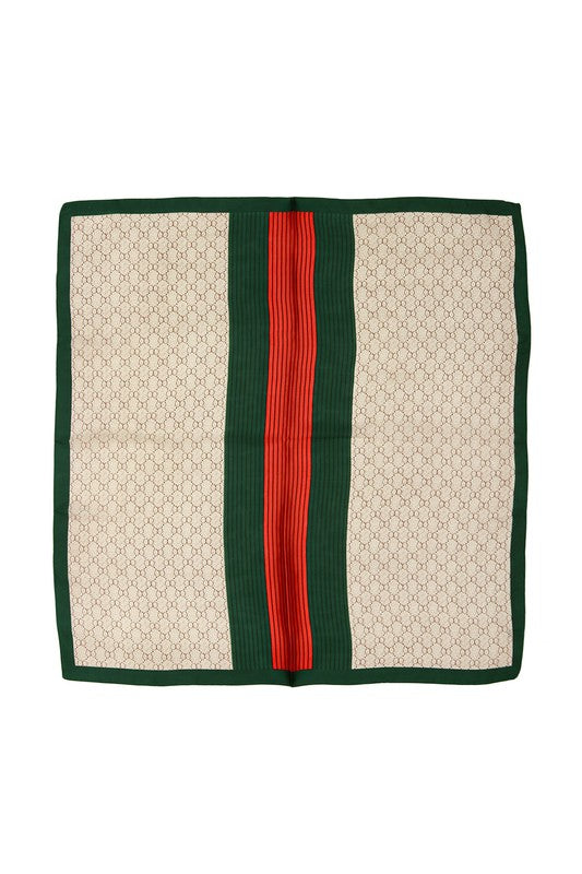 Green and Red Stripe Printed Square Scarf