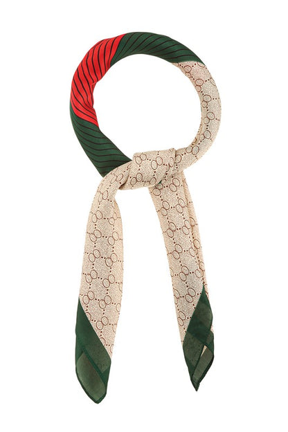 Green and Red Stripe Printed Square Scarf