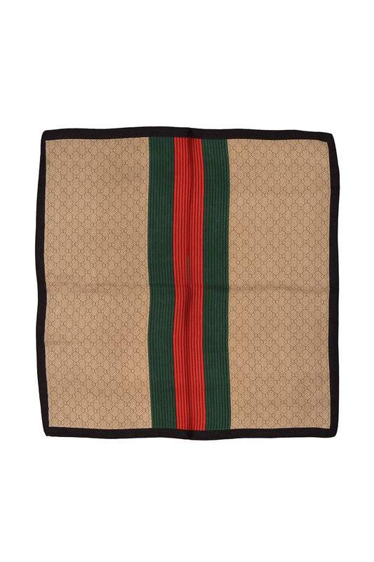 Green and Red Stripe Printed Square Scarf