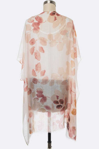 Watercolor Leaf Print Kimono Cardigan