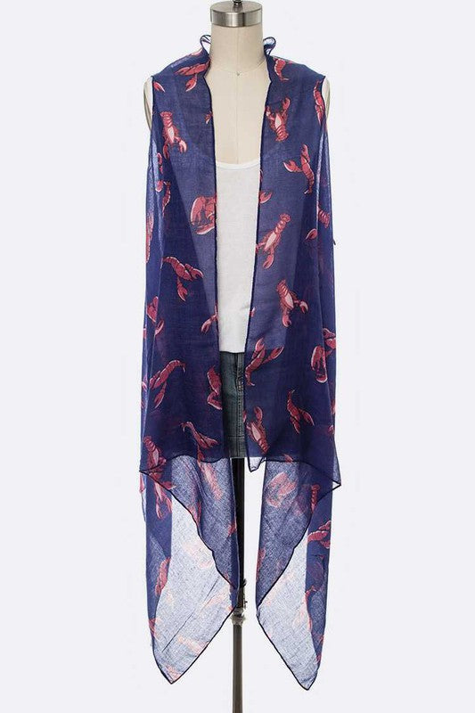 Lobster Printed Light Weight Long Vest