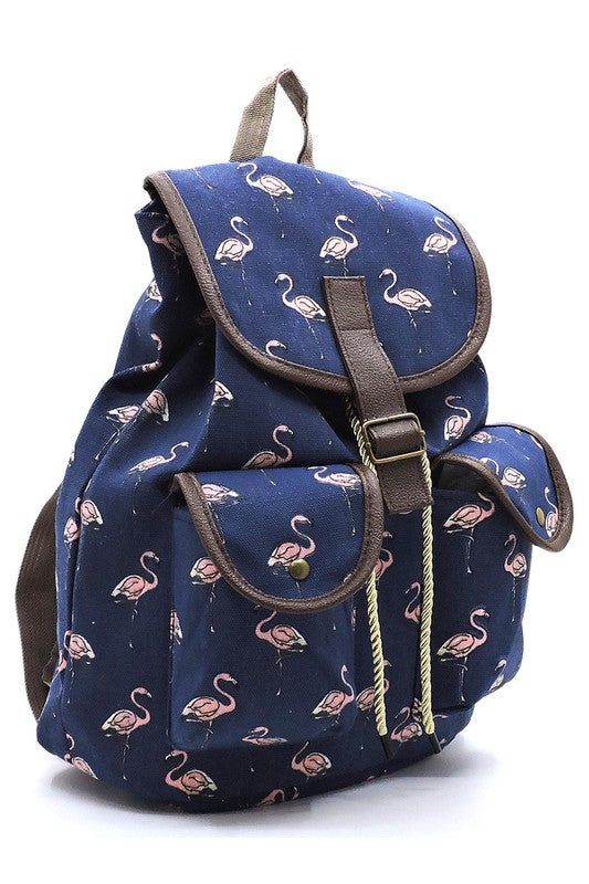 Flamingo Printed Canvas Backpack