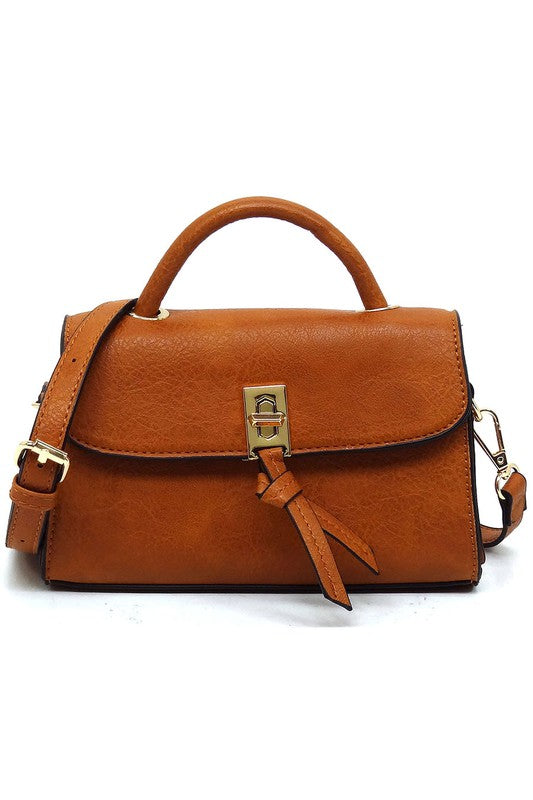 Twist Lock Flap Satchel Crossbody Bag