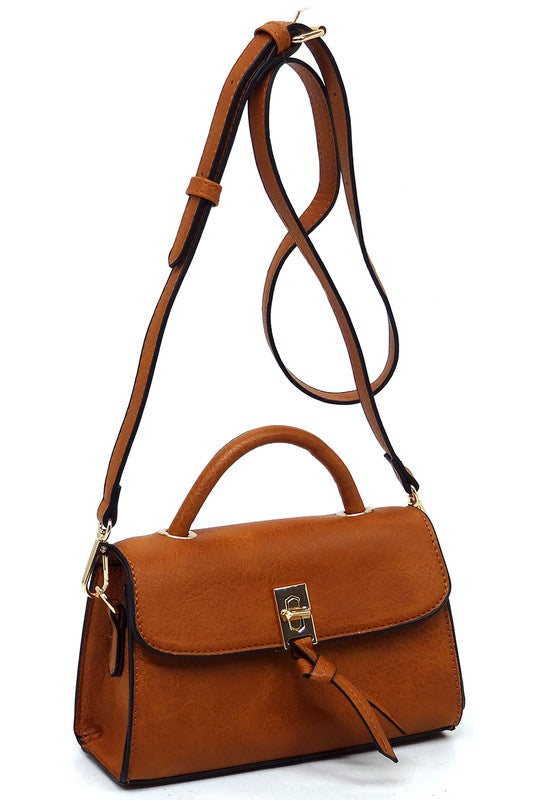 Twist Lock Flap Satchel Crossbody Bag