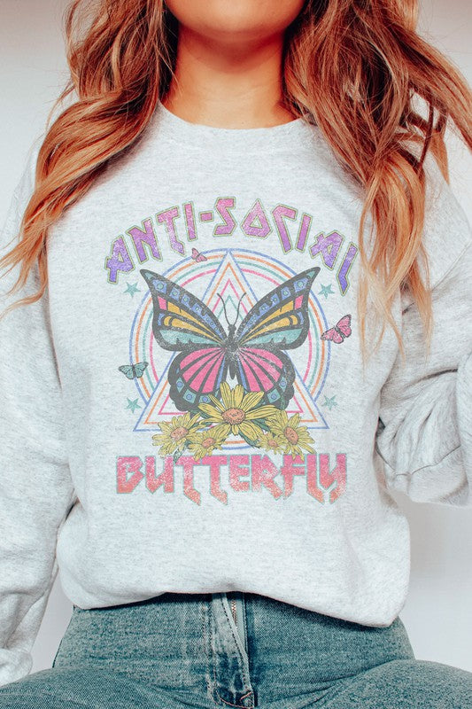 ANTI-SOCIAL BUTTERFLY GRAPHIC SWEATSHIRT