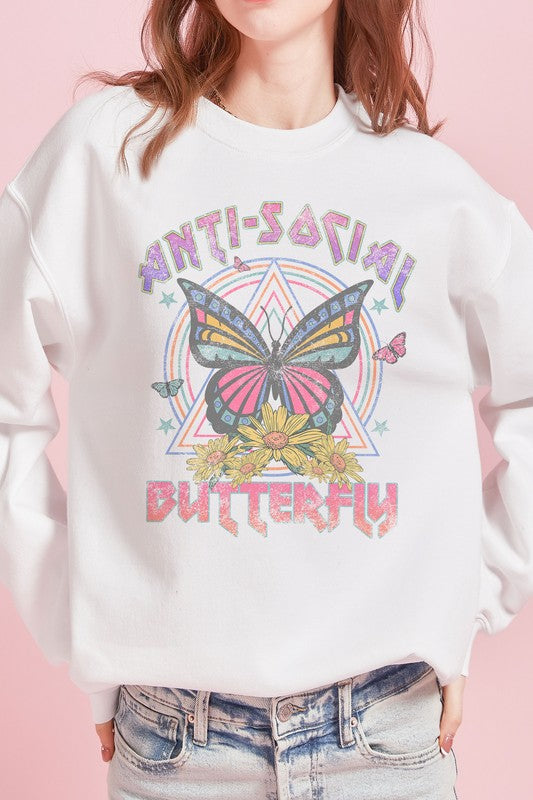 ANTI-SOCIAL BUTTERFLY GRAPHIC SWEATSHIRT