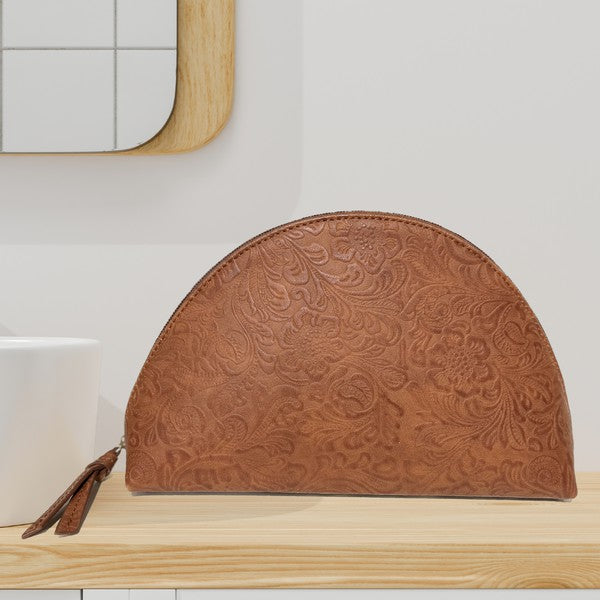 Tooled Leather Cosmetic Bag - 2 colors