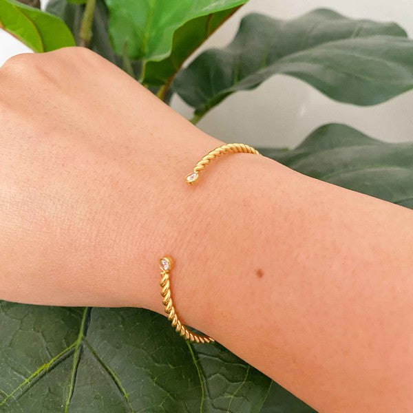 Slim And Cabled Open Bangle Bracelet