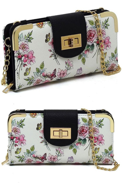 Fashion Turn Lock Crossbody Wallet