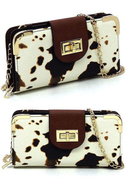 Fashion Turn Lock Crossbody Wallet