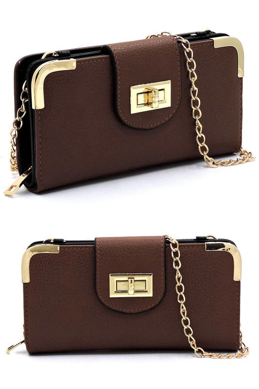 Fashion Turn Lock Crossbody Wallet