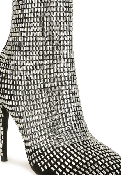 Fortunate Rhinestones Embellished Mesh Boots