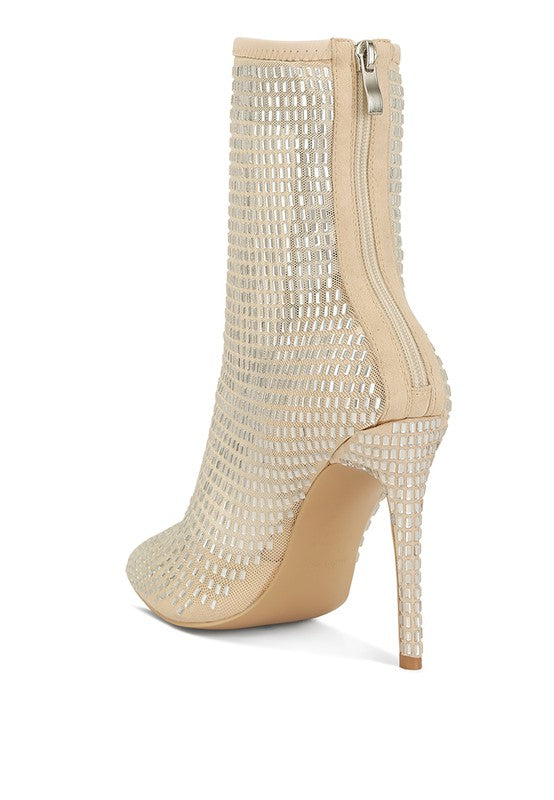 Fortunate Rhinestones Embellished Mesh Boots