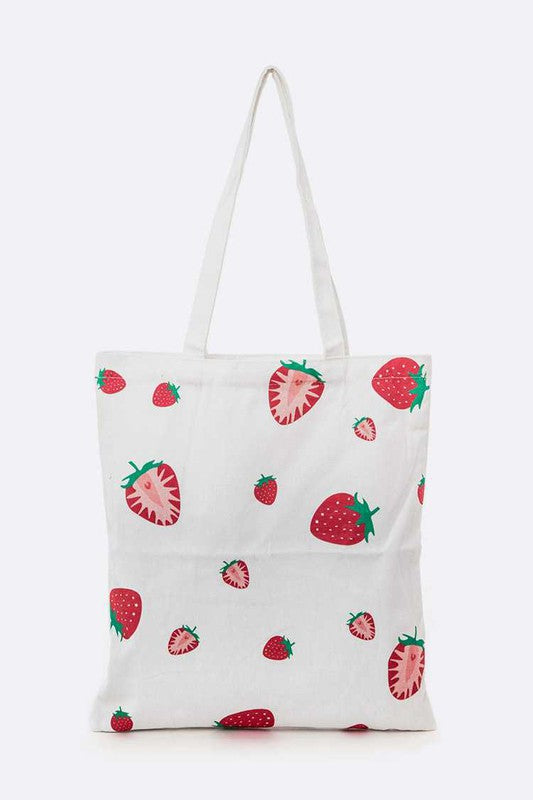 Strawberry Print Cotton Canvas Eco Tote