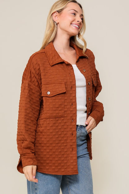 Long Sleeve Quilted Button Down Jacket