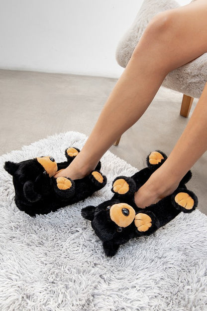 Black Bear Hugs - Women's Plush Animal slippers