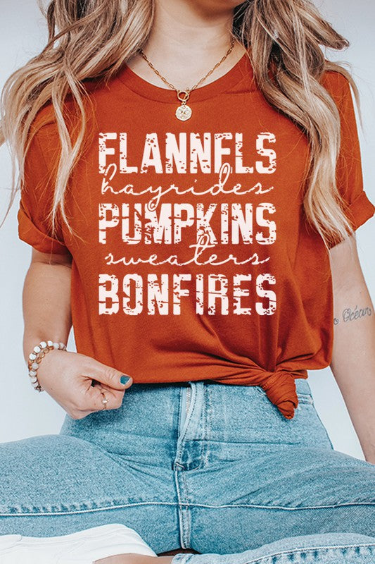 Distressed Flannels Hayrides Pumpkin Fall Tee