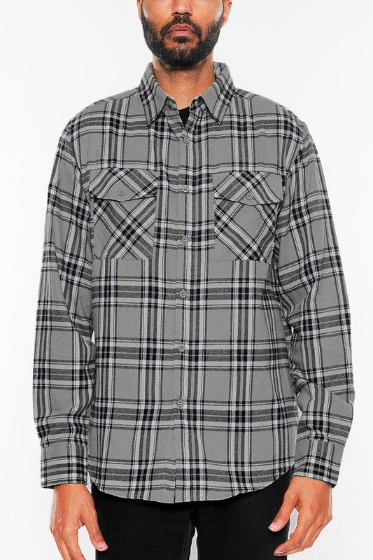 LONG SLEEVE FLANNEL FULL PLAID CHECKERED SHIRT