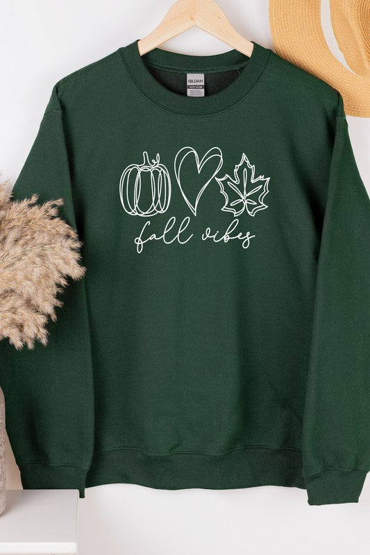 Fall Vibes Graphic Sweatshirt Leaf Pumpkin