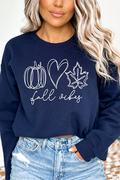 Fall Vibes Graphic Sweatshirt Leaf Pumpkin