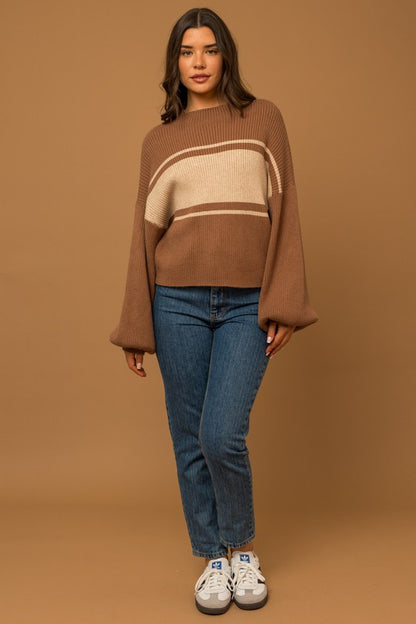 Contrast Stripe Mock Neck Sweater