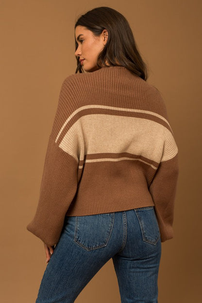 Contrast Stripe Mock Neck Sweater