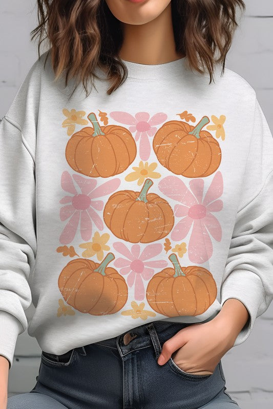 RETRO PUMPKINS AND DAISIES GRAPHIC SWEATSHIRT