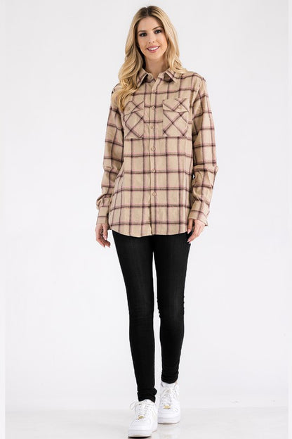 Boyfriend Fit Checker Plaid Flannel Long Sleeve