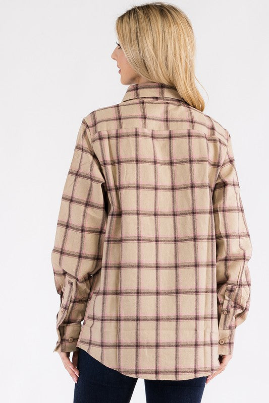 Boyfriend Fit Checker Plaid Flannel Long Sleeve