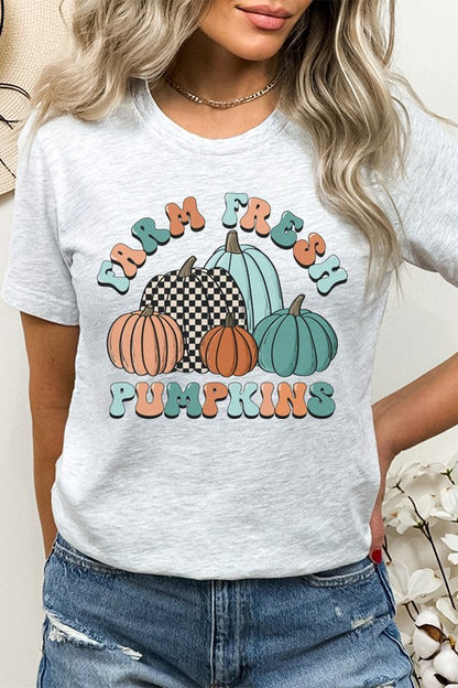 Farm Fresh Pumpkin Blue Flowers Tee