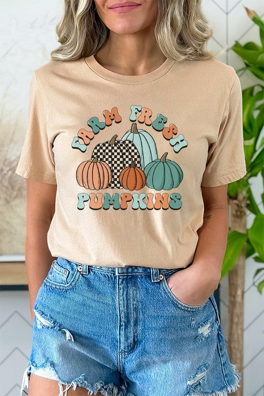 Farm Fresh Pumpkin Blue Flowers Tee