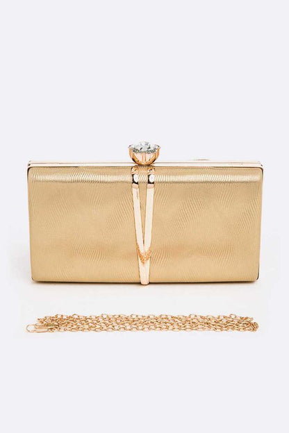 Bejeweled Textured Metallic Box Clutch