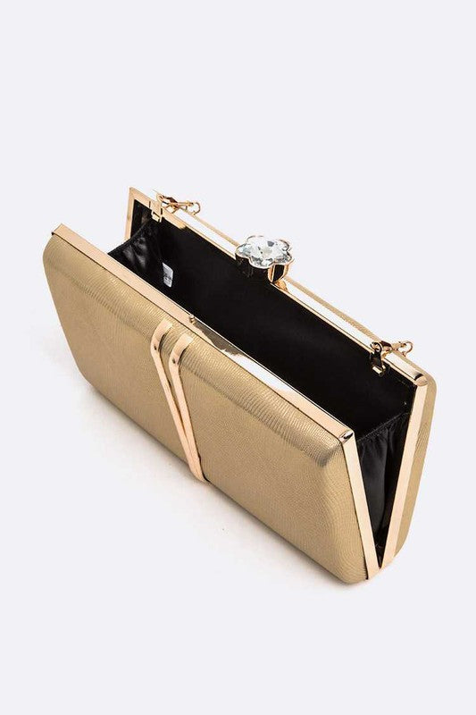 Bejeweled Textured Metallic Box Clutch