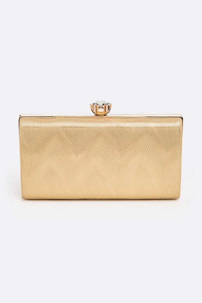 Bejeweled Textured Metallic Box Clutch