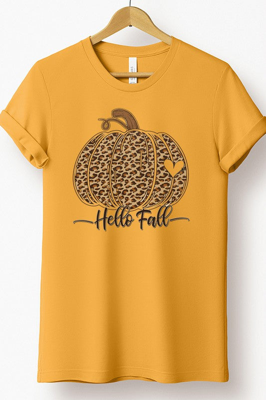 Hello Fall Leopard Pumpkin Heart Tee