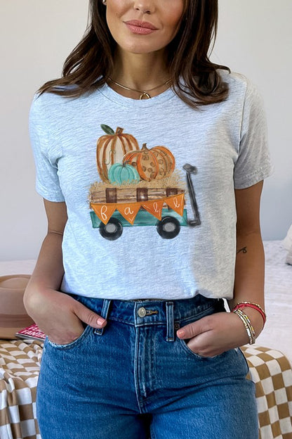 Fall Pumpkin Wagon Graphic Tee Top