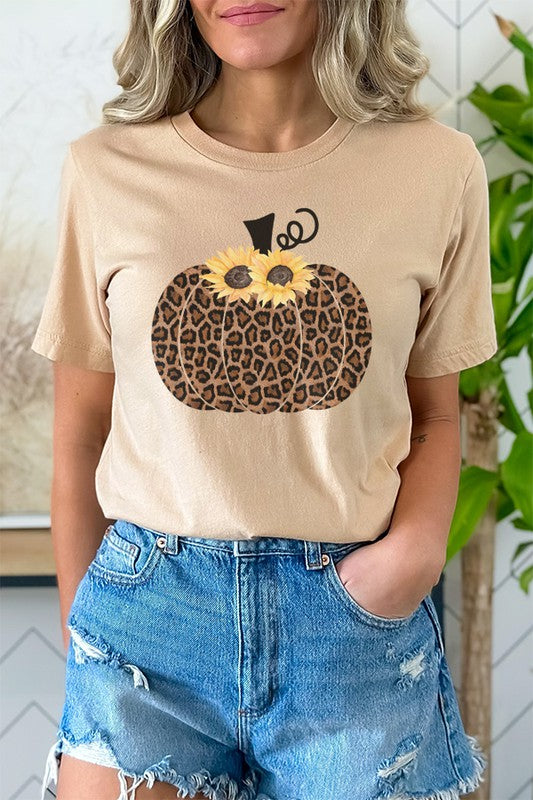 Fall Leopard Sunflower Pumpkin Graphic Tee