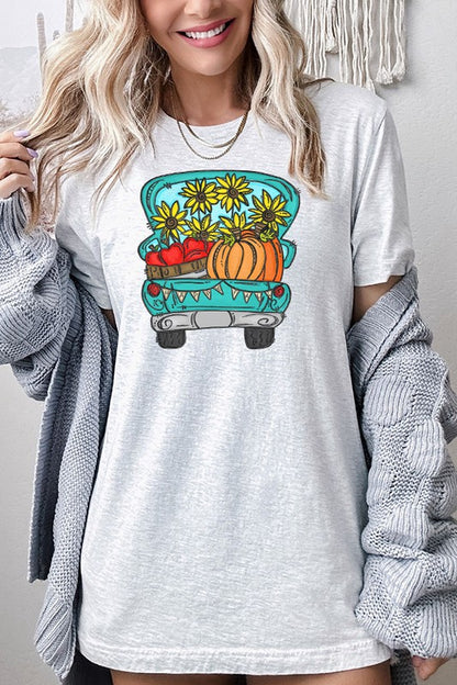 Fall Pumpkin Sunflower Truck Graphic Tee