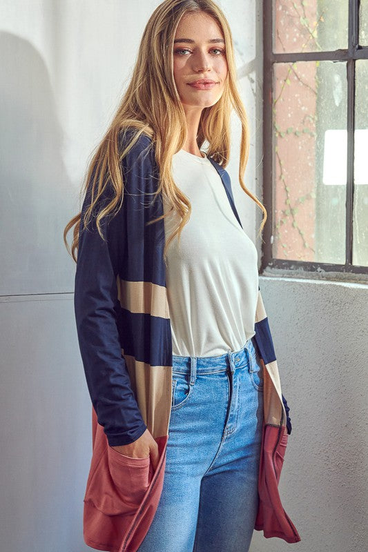 PLUS SOLID COLORBLOCK CARDIGAN