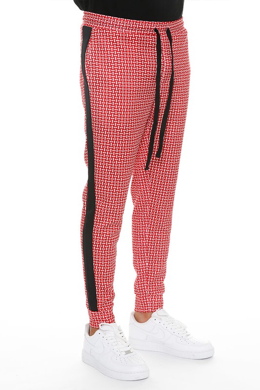 Patterned Sweatpants with Side Stripe