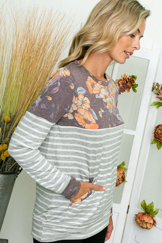 STRIPE AND FLORAL MIXED SWEATSHIRTS