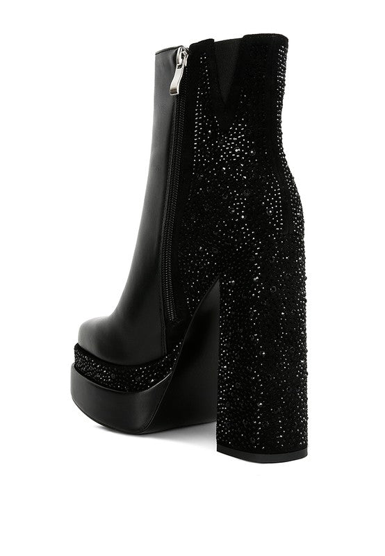 Dryday Diamante Zip Up Block Heel Boots