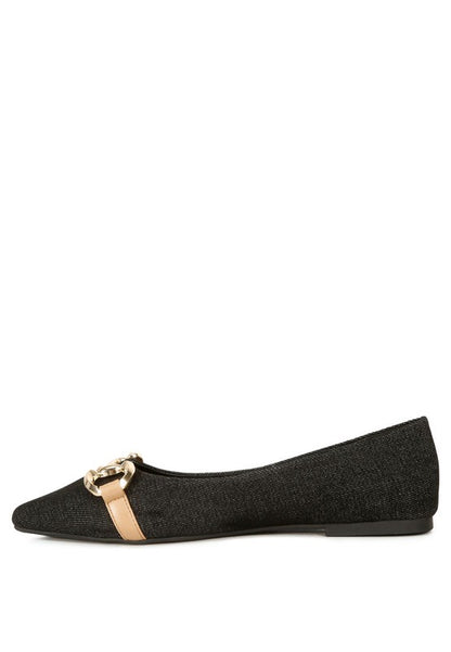 Cressida Denim Horsebit Detail Ballet Flats