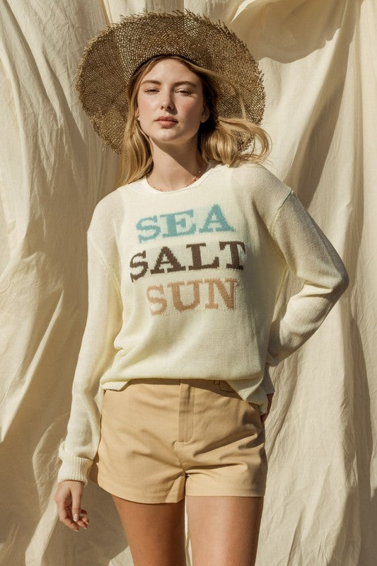 Round Neck Long Sleeve Sea Salt Sun Sweater