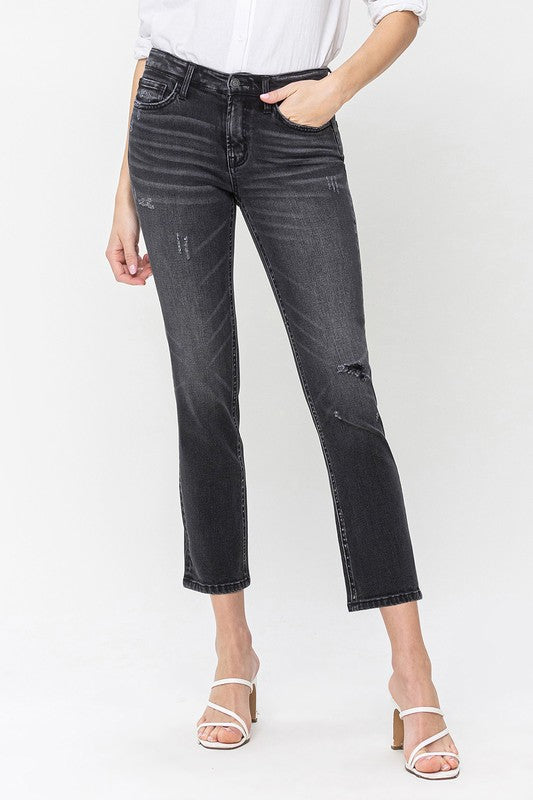 Mid Rise Crop Slim Straight Jeans